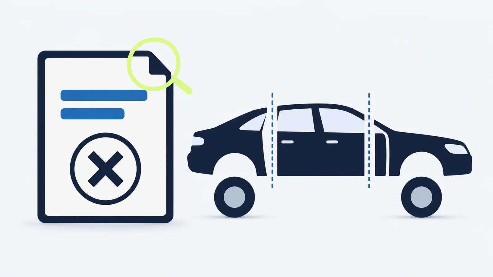 Document marked with a cross beside a car separated into parts